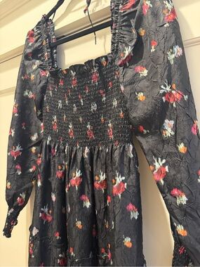 Hillhouse Black Floral Smocked Dress